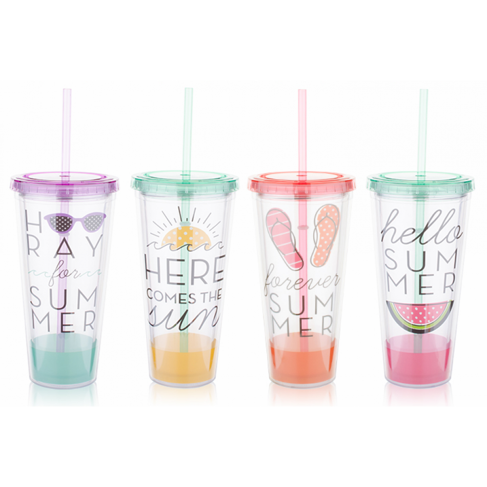 650ml plastic tumbler with lid and straw