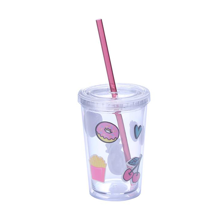 300ml plastic tumbler with lid and straw