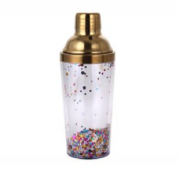 plastic shaker bottle with stainless steel lid