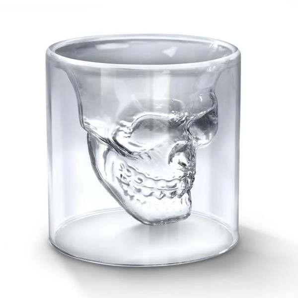 Crystal Skull Shot Glasses Double Wall Glass Cup, Wine Glass